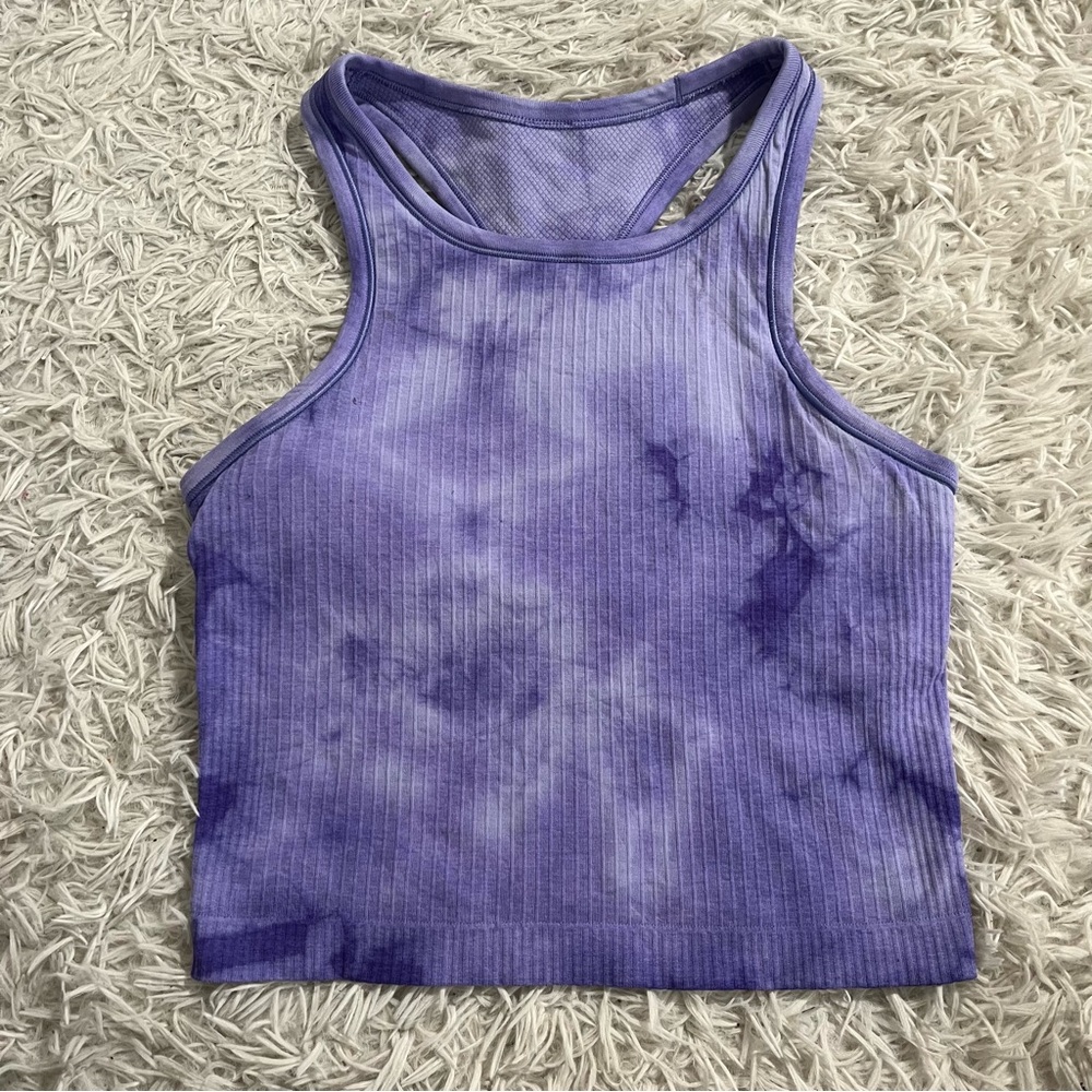Lululemon ebb to street RB crop tank marble dye charged indigo size 6